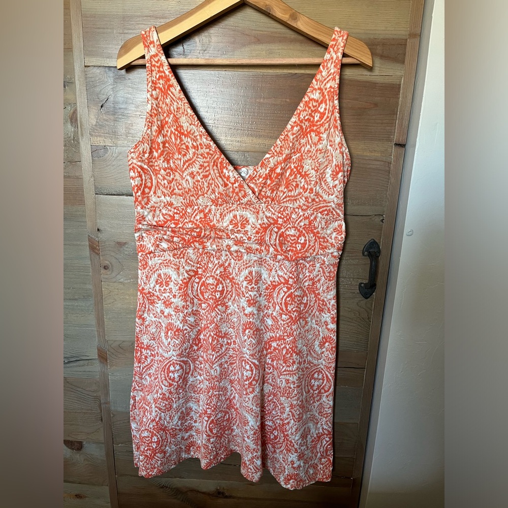 Patagonia Sleeveless Orange and White V-Neck Print Women’s tank/midi dress